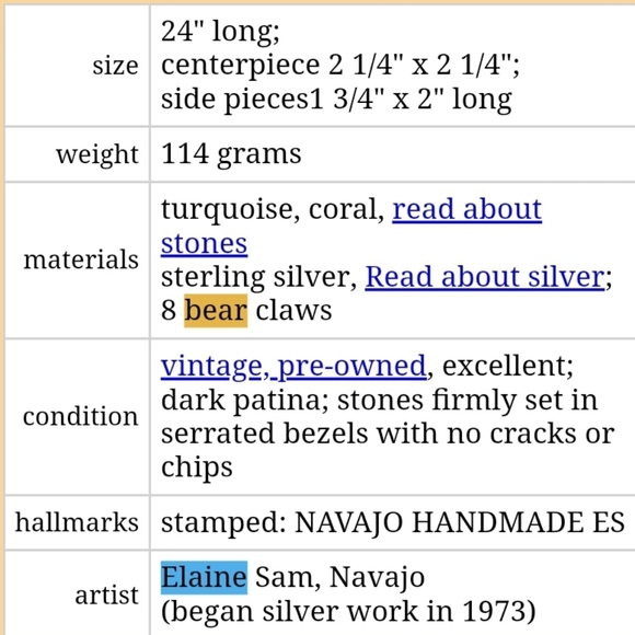 Vintage Native American Bear Claw Necklace Signed by ES (Elaine Sam) - Picture 10 of 11